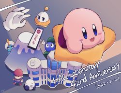 Rule 34 | 1boy, 1girl, 2022, :d, ankh (hataraku ufo), anniversary, blue skin, blush stickers, boxboy!, building, colored skin, company connection, dated, eggerland, hal laboratory, hataraku ufo, highres, jobski, kirby, kirby (series), lolo (eggerland), master hand, military, military vehicle, mother (series), mother 2, motor vehicle, mount fuji, mountain, ness (mother 2), nintendo, nozokabi, open mouth, qbby, red footwear, red headwear, shirt, shoes, smile, striped clothes, striped shirt, super smash bros., tank, totsugeki! ponkotsu tank, warp star