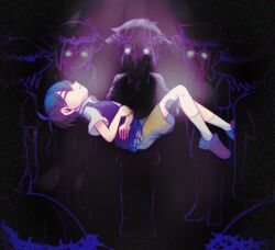 Rule 34 | 6+boys, antenna hair, black hair, black shoes, black sweater vest, brown shorts, closed eyes, closed mouth, collared shirt, crown of thorns, laser-lance, looking at another, male focus, multiple boys, omori, shirt, shoes, short hair, short sleeves, shorts, socks, standing, stranger (omori), sunny (omori), sweater vest, white eyes, white shirt, white socks