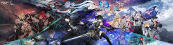 6+boys 6+girls absolutely_everyone absurdres adjusting_clothes adjusting_necktie ahoge armband armlet bare_shoulders black_armband black_bodysuit black_dress black_gloves black_hair black_hairband black_horns black_jacket black_pants black_shirt blonde_hair blue_butterfly blue_eyes blue_hair blue_shirt blue_veil bodysuit bow brant_(wuthering_waves) breasts brown_hair bug butterfly button_gap calcharo_(wuthering_waves) camellya_(wuthering_waves) cantarella_(wuthering_waves) carlotta_(wuthering_waves) cartethyia_(wuthering_waves) changli_(wuthering_waves) ciaccona_(wuthering_waves) cleavage closed_mouth cloud cloudy_sky collarbone colored_extremities colored_inner_hair colored_tips commentary cosmos_(wuthering_waves) cross-laced_clothes cross-laced_dress crown_of_thorns curled_horns dragon dress eastern_dragon elbow_gloves encore_(wuthering_waves) english_commentary everyone eye_trail female_rover_(wuthering_waves) gauntlets glasses gloves green_kimono grey_hair grey_shirt gun hadanugi_dousa hair_bow hair_ornament hair_vines hairband hand_up hat headdress heterochromia highres holding holding_gun holding_polearm holding_scythe holding_sword holding_weapon horns incredibly_absurdres insect jacket japanese_clothes jellyfish jewelry jianxin_(wuthering_waves) jinhsi_(wuthering_waves) jiyan_(wuthering_waves) jue_(wuthering_waves) katsuyamamage kimono kuji-in large_breasts light_trail lingyang_(wuthering_waves) long_hair male_rover_(wuthering_waves) mechanical_arms mechanical_hands multicolored_hair multiple_boys multiple_girls musical_note necktie official_art open_clothes open_kimono open_mouth open_shirt outdoors pants parted_bangs parted_lips pelvic_curtain pero_(wuthering_waves) phoebe_(wuthering_waves) pink_bow pink_hair pink_jacket pointy_ears polearm purple_eyes purple_hair red_hair red_hands red_necktie roccia_(wuthering_waves) round_eyewear rover_(wuthering_waves) scythe second-party_source secretfj520 shirt shirt_tucked_in shorekeeper_(wuthering_waves) shrug_(clothing) single_mechanical_arm single_mechanical_hand skirt sky smile spear striped_bow sword tacet_mark_(wuthering_waves) thighs toned toned_male tree_horns tricorne two-tone_veil veil verina_(wuthering_waves) very_long_hair weapon white_dress white_hair white_hat white_pants white_shirt white_shrug white_skirt white_veil wuthering_waves x_hair_ornament xiangli_yao_(wuthering_waves) yellow_eyes yinlin_(wuthering_waves) zani_(wuthering_waves) zhezhi_(wuthering_waves)