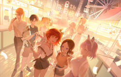 2boys 6+girls animal_ear_headband animal_ears balloon black_hair blonde_hair blue_eyes brown_hair chinese_text choker creature dress eating echosdoodle ereshkigal_(fate) fake_animal_ears fate/grand_order fate_(series) ferris_wheel fou_(fate) fujimaru_ritsuka_(female) fujimaru_ritsuka_(male) hair_bun hand_fan hand_in_pocket happy_anniversary highres holding holding_balloon holding_fan holding_ice_cream_cone holding_paper ice_cream_cone jacket jewelry leonardo_da_vinci_(fate) leonardo_da_vinci_(fate/grand_order) leonardo_da_vinci_(rider)_(fate) long_hair long_sleeves market_stall mash_kyrielight medium_hair melusine_(fate) morgan_le_fay_(fate) multiple_boys multiple_girls necklace official_art orange_eyes orange_hair overalls pants paper phone pink_hair ponytail promotional_art purple_eyes red_eyes second-party_source selfie_stick shirt shoes short_hair short_sleeves shorts single_hair_bun sleeveless smile summer_festival sunglasses t-shirt tezcatlipoca_(fate) translation_request two_side_up white_hair