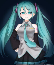 1girl bare_shoulders blush breasts dandelion_o2 hatsune_miku highres lips looking_at_viewer original solo