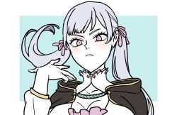 1girl black_clover breasts cleavage noelle_silva purple_eyes solo twintails white_hair