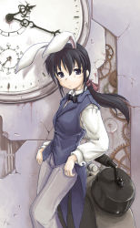 Rule 34 | akiyama nenehisa, akiyamananae, animal ears, bow, bowtie, clock, original, ponytail, rabbit ears, solo, vest