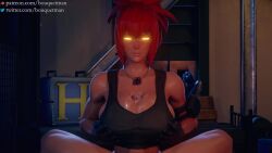 1boy 1girl animated bouncing_breasts bouquetman breasts clothed_female_nude_male curvy dark-skinned_female dark_skin earrings erection girl_on_top gloves glowing glowing_eyes grabbing_own_breast hands_on_own_chest highres jewelry jiggle large_breasts large_penis leather leona_heidern looking_at_viewer moaning necklace nude orochi_leona paizuri paizuri_under_clothes penis ponytail pov precum red_hair shaking shirt tagme tan tank_top the_king_of_fighters tight_clothes tight_shirt titfuck_under_clothes titjob_under_clothes toned toned_female uncensored video wet yellow_eyes
