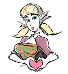 1girl awd! bad_id bad_twitter_id bandana blonde_hair eyeshadow lips lipstick low_twintails makeup medium_hair mole mole_on_cheek nintendo peatrice_(zelda) pointy_ears the_legend_of_zelda the_legend_of_zelda:_skyward_sword twintails