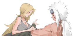 Rule 34 | 1boy, 1girl, black eyes, blonde hair, brown eyes, bulge, cum, cum in clothes, cum through clothes, drizzle 13, erection, erection under clothes, handjob, highres, japanese clothes, jiraiya (naruto), kimono, long hair, looking at another, looking at penis, naruto (classic), naruto (series), naruto shippuuden, netorare, pants, penis, penis grab, ponytail, precum, precum string, shirtless, topless female, topless male, tsunade (naruto), very long hair, white hair