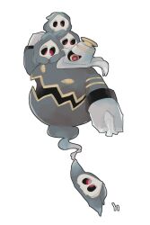 absurdres arm_at_side arm_up carrying carrying_over_shoulder dusknoir duskull evolutionary_line full_body gen_3_pokemon gen_4_pokemon ghost_tail highres large_hands motion_lines nintendo no_humans one-eyed pokemon pokemon_(creature) pokemon_focus red_eyes sezu_(inuhotwan) simple_background skull white_background
