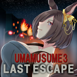 Rule 34 | 1girl, air groove (umamusume), animal ears, blurry, blurry background, bow, breasts, brown hair, cleavage, commentary request, cosplay, depth of field, ear bow, ear chain, eyeliner, fire, grey eyes, highres, horse ears, horse girl, jill valentine, jill valentine (cosplay), lamppost, linked piercing, makeup, minawara miyabi, night, outdoors, resident evil, resident evil 3: nemesis, short hair, solo, umamusume, yellow bow