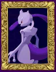 absurdres border closed_mouth commentary_request creatures_(company) framed from_behind frown game_freak gen_1_pokemon gogot highres legendary_pokemon looking_to_the_side mewtwo nintendo no_humans pokemon pokemon_(creature) purple_border red_eyes solo