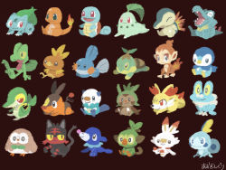 aodonguri bad_id bad_pixiv_id bird black_eyes bulbasaur cat charmander chespin chikorita chimchar closed_eyes closed_mouth commentary_request creatures_(company) cyndaquil fennekin fiery_tail fire fire flame-tipped_tail froakie frown full_body game_freak gen_1_pokemon gen_2_pokemon gen_3_pokemon gen_4_pokemon gen_5_pokemon gen_6_pokemon gen_7_pokemon gen_8_pokemon grookey happy litten looking_at_viewer monkey mudkip nintendo no_humans piplup pokemon pokemon_(creature) popplio rabbit red_eyes rowlet scorbunny signature sitting smile snivy sobble squirtle standing starter_pokemon_trio tail tepig torchic totodile treecko turtwig yellow_eyes