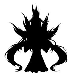Rule 34 | 1girl, chinese clothes, commentary request, dairi, dalachi (headdress), dress, energy, full body, hat, highres, junko (touhou), long dress, long hair, long sleeves, pom pom (clothes), silhouette, simple background, solo, standing, tachi-e, tassel, touhou, transparent background, wavy hair, wide sleeves