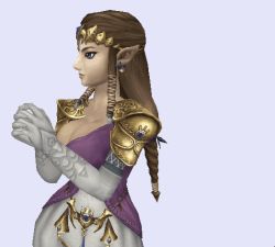 1girl 3d animated animated_gif armor blackjax96 blue_eyes bouncing_breasts braid breasts brown_hair cleavage dress ear_piercing earrings elbow_gloves female_focus gloves jewelry large_breasts long_hair nintendo piercing pointy_ears princess_zelda shoulder_armor solo the_legend_of_zelda the_legend_of_zelda:_twilight_princess tiara white_elbow_gloves white_gloves