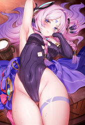 Rule 34 | 1girl, absurdres, blue eyes, braided sidelock, breasts, citlali (genshin impact), facial mark, feather hair ornament, feathers, genshin impact, gradient hair, hair ornament, highres, long hair, looking at viewer, m-da s-tarou, medium breasts, multicolored hair, parted bangs, pink hair, ring hair ornament, solo, thighs