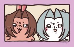 Rule 34 | 1boy, 1girl, :3, aerith gainsborough, angry, animalization, blush, blush stickers, brown hair, chiikawa, chiikawa (character), chiikawa (character) (cosplay), commentary, cosplay, creature, creature focus, english commentary, eyelashes, final fantasy, final fantasy vii, grey hair, long hair, malleusyuri, open mouth, parted bangs, sephiroth, short hair