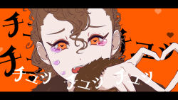 Rule 34 | 1girl, animification, brown eyes, brown hair, curly hair, disneyland, fur trim, jewelry, lavie (vocaloid), long hair, long sleeves, looking at viewer, orange eyes, parody, pretty scar, roteju, short hair, smile, translation request, upper body