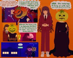 &gt;_&lt; 2girls 4koma alternate_costume anger_vein angry black_hair blonde_hair blue_eyes blush comic crossed_arms drooling english_text female_focus full_body gloves hand_on_own_hip highres holy_jumonji_sword long_glove long_hair magadori_kyoshika mask mask_on_head multiple_girls oosuzuki_kurara open_mouth orange_background purple_gloves purple_hair saliva simple_background speech_bubble the_hundred_line_-last_defense_academy- tomato unworn_mask upper_body yuri