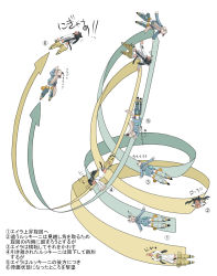 00s 2girls aerial_battle animal_ears arrow_(symbol) battle cat_ears cat_tail cl-55 diagram eila_ilmatar_juutilainen flying francesca_lucchini highres kanchou multiple_girls panties pantyhose pouch punalentajien_kiusana strike_witches striker_unit tail tears translated underwear white_pantyhose world_witches_series