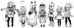 Rule 34 | 6+girls, :d, ahoge, animal ears, aoba (kancolle), blue archive, boots, commentary request, copyright request, crocell (megido72), dress, genshin impact, gloves, greyscale, gun, halo, hand on own hip, hat, headgear, helmet, holding, holding gun, holding weapon, hu tao (genshin impact), imaizumi kagerou, jacket, juliet sleeves, kantai collection, knee pads, lace-up boots, long hair, long sleeves, megido72, monochrome, multiple girls, open mouth, panties, pleated skirt, ponytail, puffy sleeves, sailor collar, saki (blue archive), salute, school uniform, serafuku, shoes, short shorts, shorts, simple background, skirt, smile, socks, thighhighs, touhou, translation request, unadare, underwear, very long hair, weapon, white background, wide sleeves, wolf ears