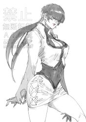 1girl breasts cleavage_cutout clothing_cutout curvy dress earrings female_focus fishnets huge_breasts jewelry large_breasts leg_up long_hair long_sleeves ponytail shermie_(kof) skirt standing the_king_of_fighters thick_thighs thighs twintails wide_hips yoimachimachiko