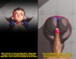 1girl angelauxes ass breasts cleavage huge_ass huge_penis imminent_penetration large_breasts mega_man_(series) mega_man_legends_(series) panties penis stuck through_wall tron_bonne_(mega_man) underwear upskirt