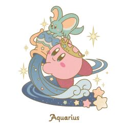 aquarius_(zodiac) artist_request blush blush_stickers closed_mouth crown elfilin holding kirby kirby_(series) kirby_and_the_forgotten_land nintendo no_humans official_art pouring second-party_source smile star_(symbol) transparent_background water zodiac