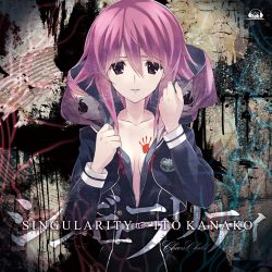 10s 1girl album_cover black_coat breasts chaos;child cleavage coat collarbone cover female_focus hair_between_eyes looking_at_viewer lowres naked_coat official_art onoe_serika parted_lips partially_unzipped pink_hair purple_eyes short_hair_with_long_locks sidelocks small_breasts solo standing upper_body