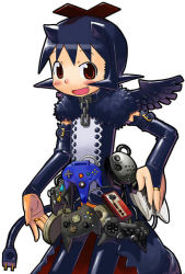 1girl bad_id bad_tumblr_id blue_hair blush blush_stickers bridal_gauntlets chain collar controller denshi_yuugi_mokushiroku dualshock electric_plug famicom famicom_gamepad fang female_focus fur_collar game_console game_controller gamecube gamepad matsuda_yuusuke microsoft mini_wings nintendo nintendo_64 original playstation_2 playstation_controller red_eyes sega sega_dreamcast sega_saturn solo sony teiru_(denshi_yuugi_mokushiroku) wings