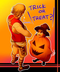 00s 2boys basch_fon_ronsenburg black_hair brown_hair cosplay crossed_arms final_fantasy final_fantasy_xii halloween halloween_costume height_difference jack-o&#039;-lantern jack-o&#039;-lantern_(cosplay) larsa_ferrinas_solidor masapeko multiple_boys sideburns trick_or_treat
