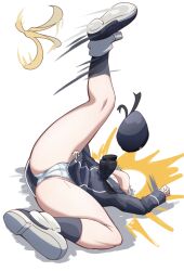 Rule 34 | 1girl, ass, banana peel, black socks, cameltoe, dress, hat, highres, kantai collection, kirisame0729, long sleeves, panties, sailor dress, sailor hat, short hair, slipping, socks, solo, underwear, white hair, white panties, z1 leberecht maass (kancolle)