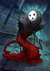 Rule 34 | 1boy, :o, arakune, artist request, blazblue, blazblue alternative: dark war, blood, grin, highres, horror (theme), looking at viewer, male focus, mask, monster, no humans, official art, red eyes, sharp teeth, slime (substance), smile, solo, teeth, third-party source