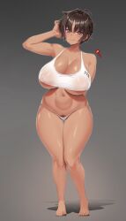 Rule 34 | 1girl, absurdres, areola slip, artist name, barefoot, bon (vtuber), breasts, brown hair, brown pubic hair, character name, closed mouth, collarbone, covered erect nipples, curvy, dark-skinned female, dark skin, female pubic hair, grey eyes, highres, huge breasts, indie virtual youtuber, large areolae, multicolored hair, navel, nipples, panties, pink hair, pubic hair, see-through clothes, shadow, short hair, side-tie panties, solo, streaked hair, tasty (dudwofla), thigh gap, underwear, virtual youtuber, wide hips