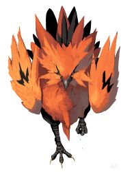 Rule 34 | animal focus, brown eyes, closed mouth, colored sclera, feathered wings, full body, galarian form, galarian zapdos, gen 8 pokemon, highres, legendary pokemon, nintendo, no humans, pokemon, pokemon (creature), pokemon focus, solo, talons, white background, wings, yellow sclera, yunimaru