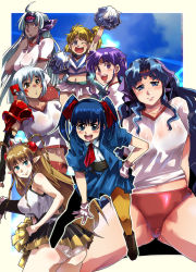 00s 6+girls ahoge armor ass banpresto blonde_hair blue_eyes blue_hair blush breasts buruma cameltoe cheerleader cindy_bird crossover curly_hair cyborg dark-skinned_female dark_skin earrings facial_mark gloves gym_uniform hair_bobbles hair_ornament hair_ribbon hand_on_own_hip headband hip_focus jewelry large_breasts legs midriff mio_sasuga multiple_girls navel neige_hausen one_eye_closed open_mouth panties pantyhose pointy_ears presia_zenoskis purple_eyes purple_hair ribbon see-through_clothes senia_grania_billseia short_hair short_twintails skirt smile spread_legs super_robot_wars super_robot_wars_og_saga_mugen_no_frontier super_robot_wars_og_saga_mugen_no_frontier_exceed super_robot_wars_the_lord_of_elemental t-elos thighs twintails uchiuchi_keyaki underwear wendy_rasm_iknart white_hair wink xenia_grania_bilseia xenosaga