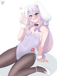 1girl absurdres animal_ears henya_the_genius highres leotard lop_rabbit_ears pantyhose playboy_bunny rabbit_ears veridraws vshojo white_leotard wrist_cuffs yellow_eyes