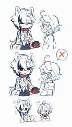 3koma ??? animal_ears arlecchino_(genshin_impact) buttertrial collar comic dog_ears dog_tail furina_(genshin_impact) genshin_impact heterochromia highres leash tail yuri