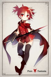 1girl female_focus full_body gloves looking_at_viewer pixiv_fantasia pixiv_fantasia_t red_eyes red_hair saru solo sword thighhighs weapon
