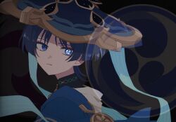 1boy anime_coloring black_bodysuit black_hair blue_cape blue_hat blunt_ends bodysuit cape electro_symbol_(genshin_impact) expressionless eyeliner eyeshadow from_side genshin_impact gold grey_pupils hat japanese_clothes jingasa kimono looking_at_viewer makeup male_focus mandarin_collar mismatched_pupils mitsudomoe_(shape) multicolored_hair mxxu_box parted_lips purple_eyes purple_hair red_eyeliner red_eyeshadow scaramouche_(genshin_impact) solo streaked_hair symbol-shaped_pupils tomoe_(symbol) tsurime wanderer_(genshin_impact) white_kimono white_mouth