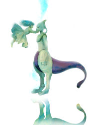 1girl amber_(pokemon) closed_eyes fuuchisou gen_1_pokemon green_hair highres legendary_pokemon mewtwo nintendo pokemon pokemon_(creature) tears