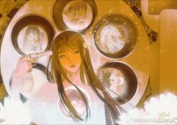 1girl black_hair chenjiu_de_sixiang_de_si_yu closed_mouth final_fantasy final_fantasy_xiv flower gun hair_flower hair_ornament handgun holding holding_gun holding_weapon long_hair watermark weapon weibo_watermark yotsuyu_goe_brutus