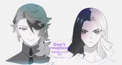 Rule 34 | 2boys, alternate hair length, alternate hairstyle, amethio (pokemon), bright pupils, closed mouth, collared shirt, commentary request, eyelashes, long hair, looking at viewer, loose hair strand, male focus, multiple boys, necktie, nintendo, parted lips, pokemon, pokemon (anime), pokemon horizons, rei hinketsu, shirt, spinel (pokemon), twitter username, watermark