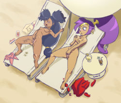 Rule 34 | 2girls, alternate color, arched back, barefoot, beach, blush, breasts, closed eyes, crossover, dark-skinned female, dark skin, feet, female ejaculation, fingering, grabbing another&#039;s breast, groping, iris (pokemon), masturbation, medium breasts, multiple girls, nintendo, nipples, nude, open mouth, orgasm, outdoors, pokemon, public indecency, pussy, sand, shantae, shantae (series), shiny skin, spread legs, spread pussy, toes, uncensored