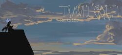 1girl baseball_cap blue_archive blue_sky cloud from_side gradient_sky halo hat highres kani_etizen03 long_hair saori_(blue_archive) scenery silhouette sky solo twilight yellow_sky
