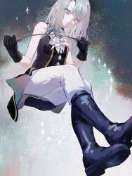 1girl absurdres ace_attorney ace_attorney_investigations aged_down artist_request black_boots black_vest blue_eyes blue_hair boots franziska_von_karma highres pants solo solo_focus vest white_pants