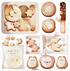artist_name cookie creature food food_focus highres moyaco no_humans original simple_background sleeping tray white_background