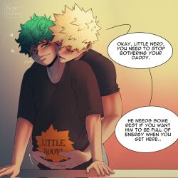 Rule 34 | 2boys, bakudeku, bakugou katsuki, boku no hero academia, bones (company), curly hair, freckles, green hair, highres, male pregnancy, messy hair, midoriya izuku, multiple boys, nyxdrawhine, pregnant, shirt, shounen jump, spiked hair, yaoi