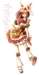Rule 34 | cosplay, english text, gloves, green eyes, hosokawa gracia, japanese clothes, kimono, layered skirt, nashinomiya, ponytail, puffy short sleeves, puffy sleeves, red hair, ribbon, sandals, sengoku musou, short sleeves, skirt, tabi, visor cap