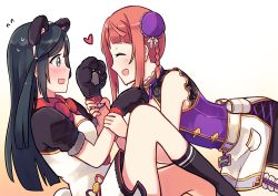 2girls alternate_hairstyle animal_ears animal_hands apron aqua_flower armlet artist_name artist_request back_bow bare_legs bare_shoulders black_hair black_legwear black_skirt blue_hair blush bow bowtie braid braided_bun breasts bun_cover china_dress chinese-styled_maid&#039;s_passionate_welcome_(love_live!) chinese_clothes cleavage cleavage_cutout closed_eyes clothing_cutout dark_blue_hair detached_collar double_bun dress earrings exciting_animal_(love_live!) female_focus floral_print flower flower_knot flower_print frilled_dress frills gloves grey_eyes hair_bow hair_bun hair_ornament hair_ribbon hairclip hand_on_arm heart highres jewelry long_hair looking_at_viewer love_live! love_live!_nijigasaki_high_school_idol_club love_live!_school_idol_festival love_live!_school_idol_festival_all_stars miniskirt multiple_girls navel nose orange_hair panda_ears parted_lips paw_gloves plaid_clothes plaid_dress plaid_skirt pleated pleated_dress pleated_skirt pom_pom_(clothes) ponytail puffy_short_sleeves puffy_sleeves purple_detached_collar purple_dress purple_ribbon purple_wrist_cuffs red_bow red_hair ribbon short_hair short_sleeves side_ponytail skirt smile sweatdrop tassel tassel_earrings twin_braids uehara_ayumu waist_apron white_apron white_background white_bow white_dress white_ribbon white_skirt wrist_cuffs yuki_setsuna