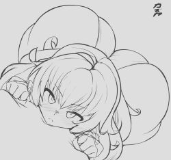 Rule 34 | 1girl, absurdres, annoyed, ass, blush, breasts, closed mouth, gabriel dropout, gabriel tenma white, grey background, half-closed eyes, highres, huge ass, huge breasts, long hair, looking at viewer, monochrome, panties, simple background, skindentation, solo, top-down bottom-up, underwear, zoey kazuya