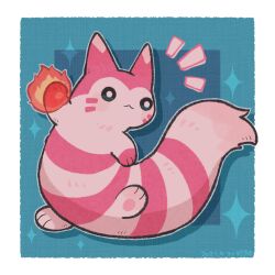 :&lt; alternate_color animal_focus black_eyes blue_background border bright_pupils dated fire_punch_(pokemon) flaming_hand furret gen_2_pokemon karin_(100100) looking_ahead nintendo no_humans pawpads pokemon pokemon_(creature) shiny_pokemon white_border white_pupils
