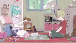 1boy 1girl 3d animated ass audible_speech bedroom blonde_hair blue_hair brother_and_sister colored_skin english_audio gym_uniform incest jiggle knee_pads kneeling loli on_floor original paan ponytail shirt shoes shorts siblings simx sitting sneakers socks sound t-shirt tagme talking teasing thick_thighs thighs video white_skin zack_(simx) zoey_(simx)